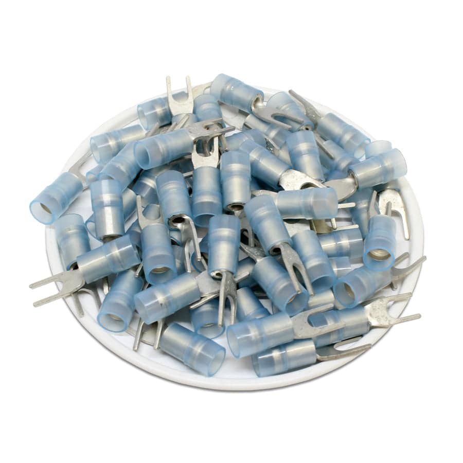 SNYDS2-3.7 - Con aislamiento de nailon Double Crimp Terminales de horquilla - 16-14 AWG - #6 Orificio