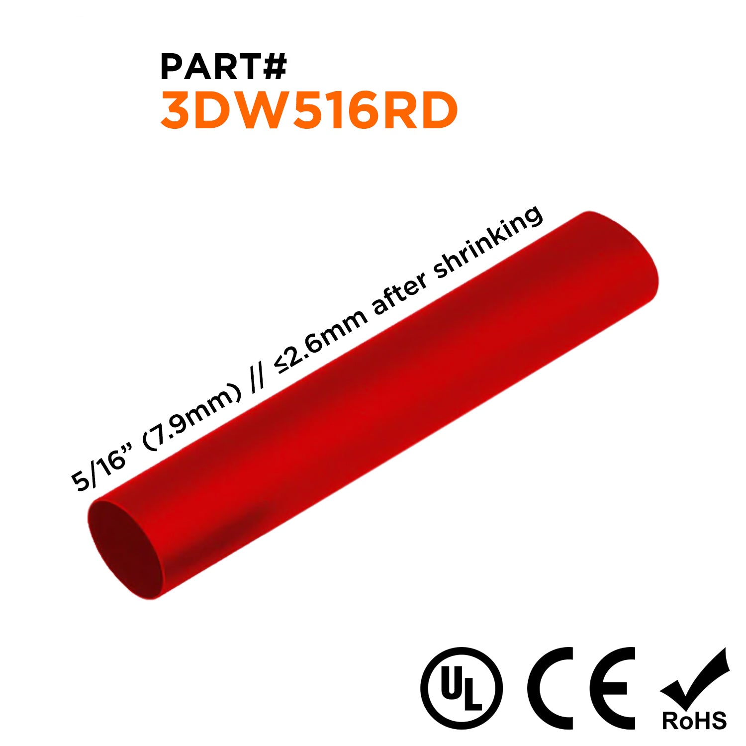 3DW516RD - 5/16" Double Wall Tubo termorretráctil, 3:1 Relación de contracción, Rojo, 4ft Strip