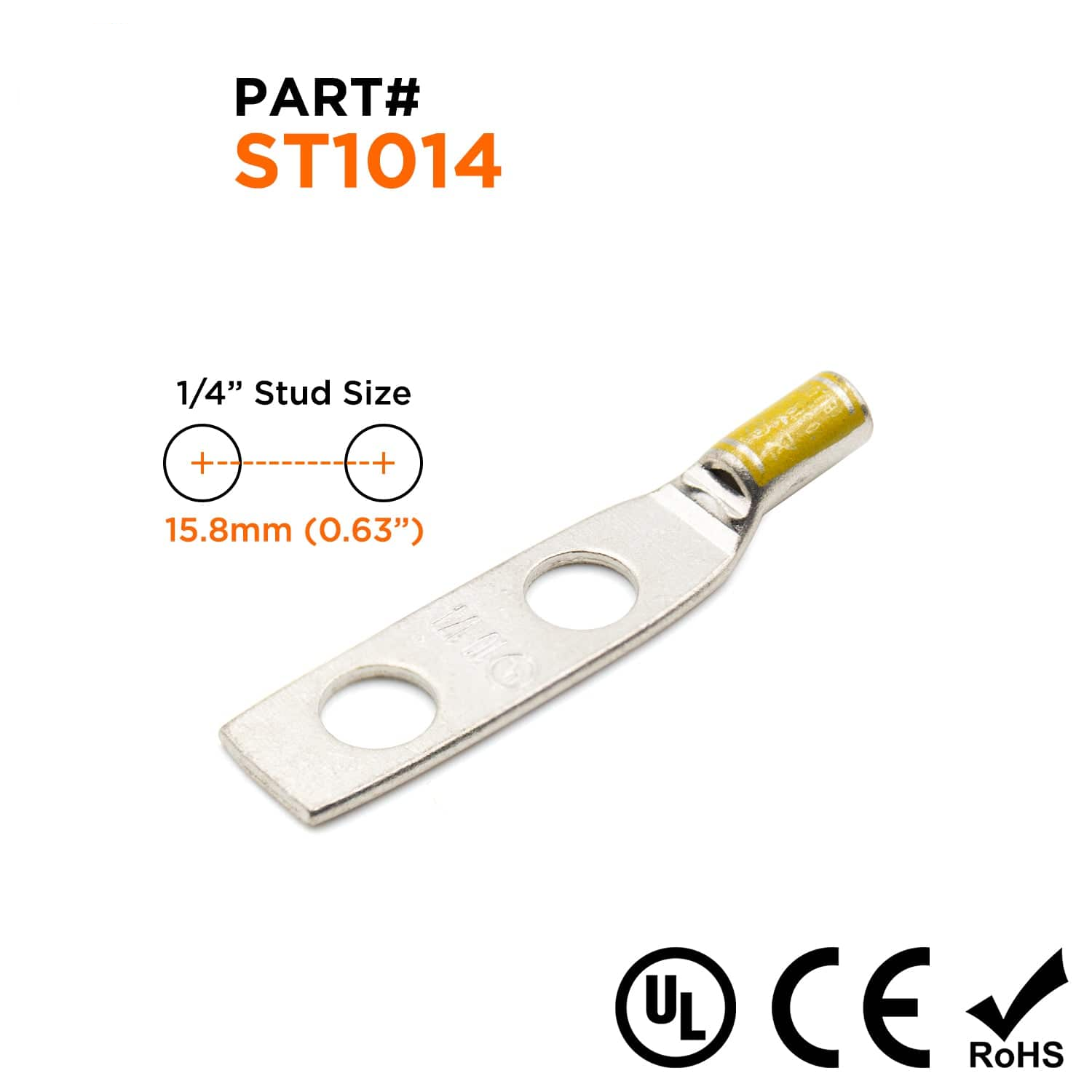 ST1014 - 10 AWG Compression Lug - 1/4" Stud, 1 Piece
