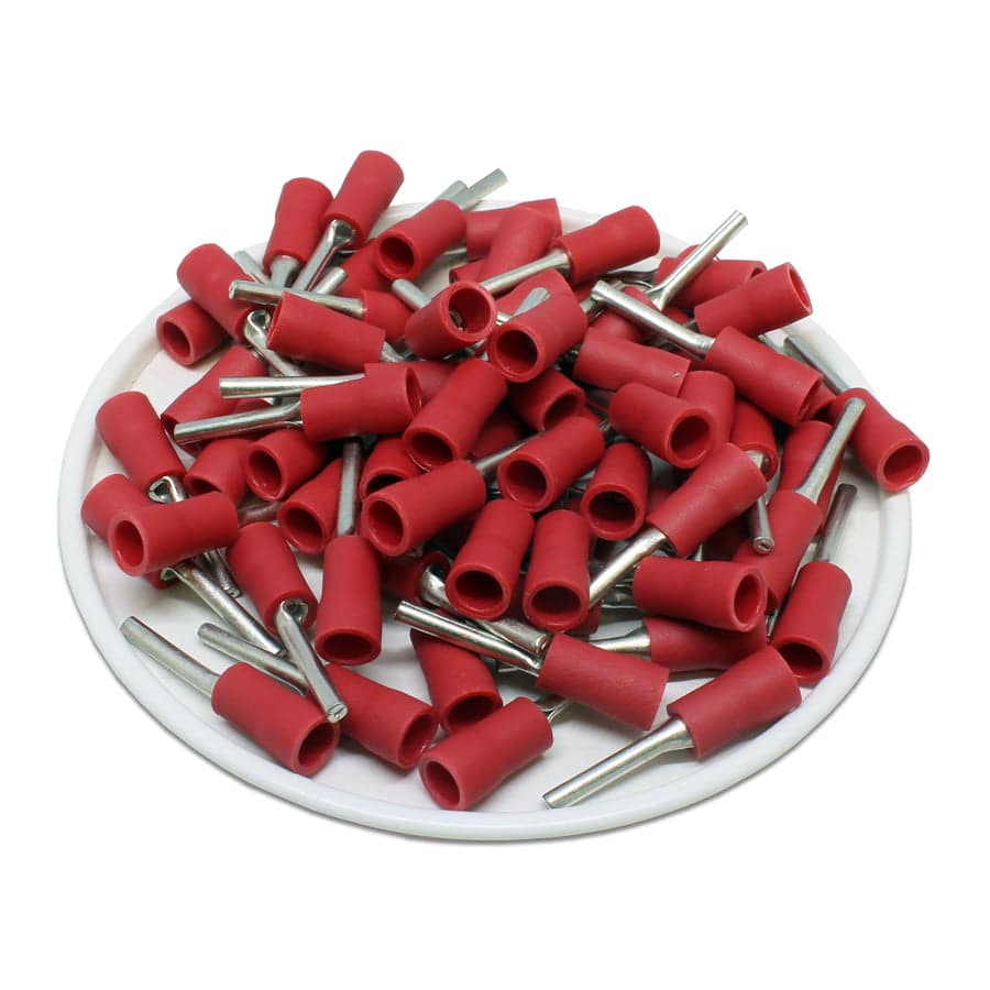 PTV1-13 - 22 to 16 AWG Vinyl Insulated Pin Terminals, 1/2" Pin, UL Recognized, 100 Pieces