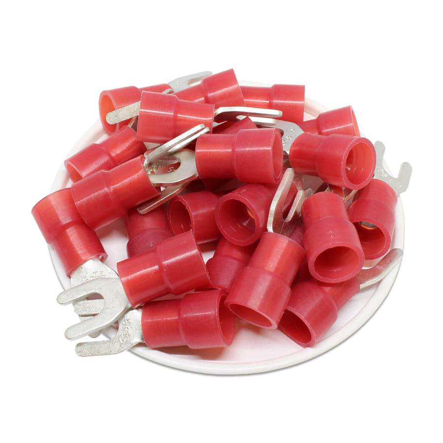 SNYB8-5 - 8 AWG Con aislamiento de nailon Terminales de horquilla, #10 Orificio, Rojo, 50 piezas