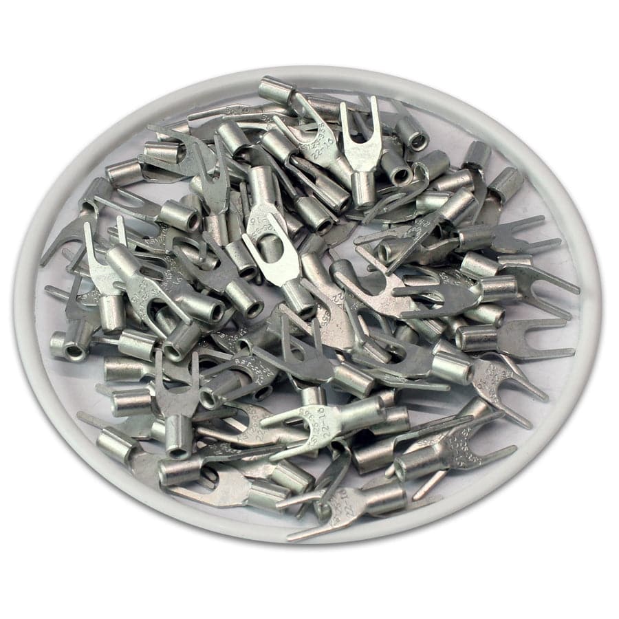 SNBS1-37 - 22 to 16 AWG Non Insulated Spade Terminals, #6 Stud, UL Recognized, 100 Pieces