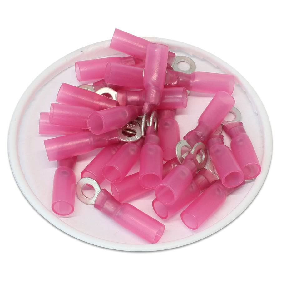 22 to 16 AWG Heat Shrink Ring Terminals, #8 Stud, Polyolefin, 25 Pieces - DSR08
