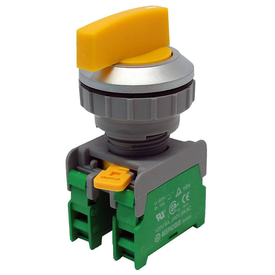 LSS30-2/O-YL - Long Knob Switch - 2 Contact (2/O) - 3 Positions (1-0-2) - Yellow
