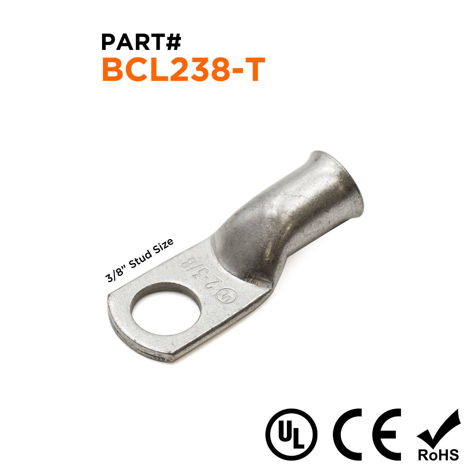 BCL238-T - 2 AWG Battery Cable Lugs, Estañado De cobre, Terminal Lugs, 3/8" Orificio, 1 pieza