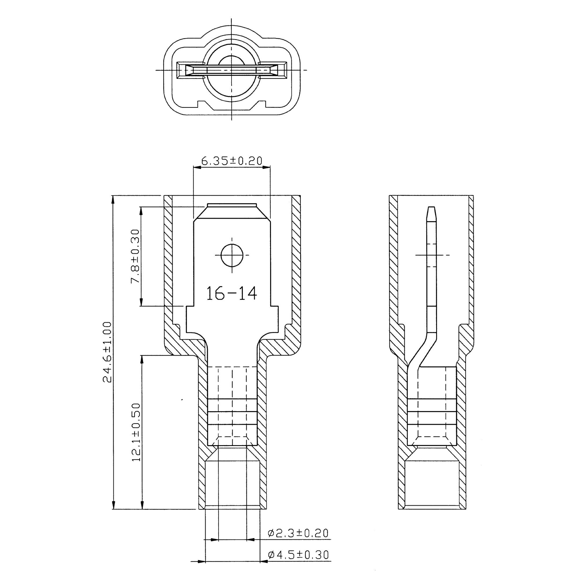 MDFNS2-250 - 16 a 14 AWG Con aislamiento de nailon Terminales de desconexión rápida, Male, Totalmente aislados, 100 piezas