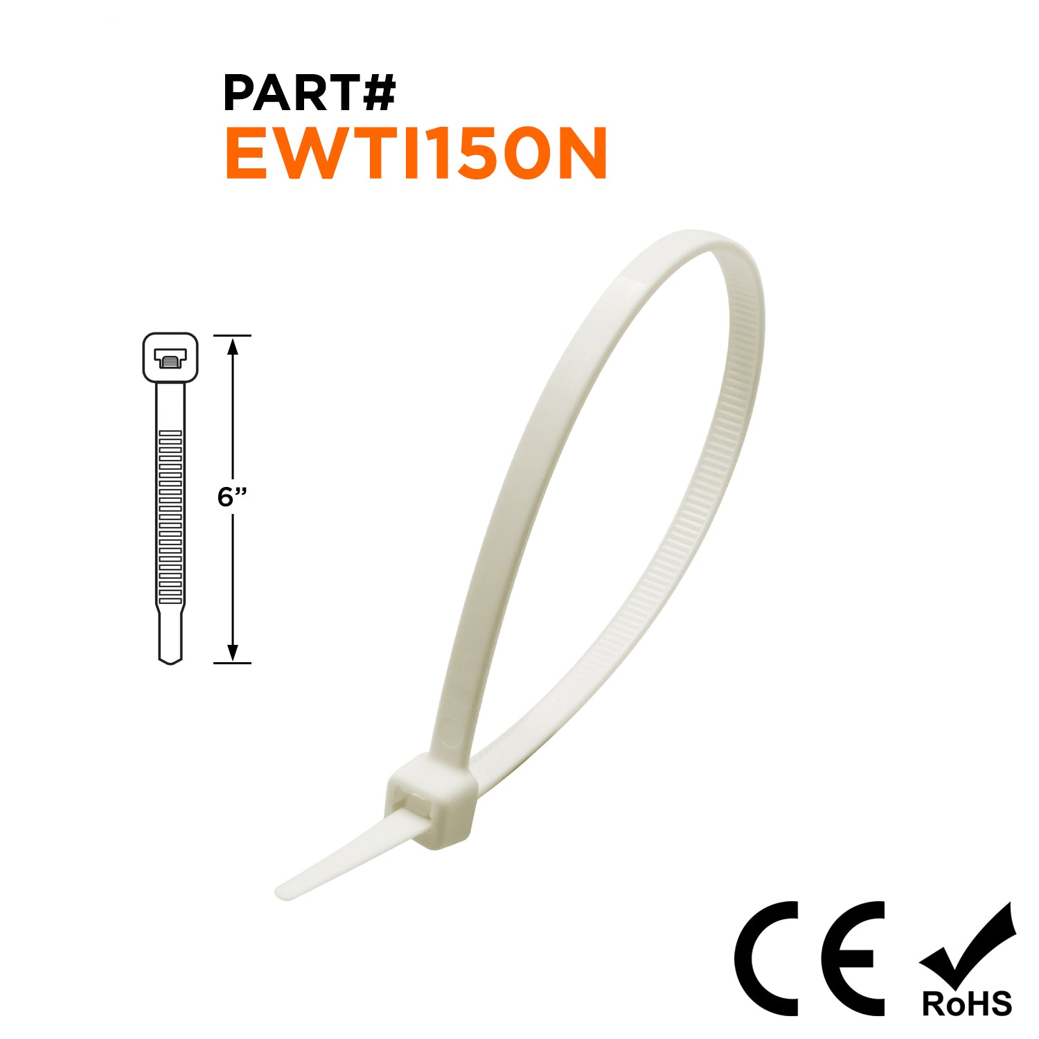 EWTI150N - 6" Ultra Extreme Temperature Intermediate Cable Ties, 40-lb Tensile Strength, Natural, 100-Pack