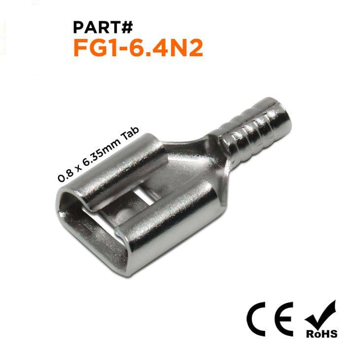 FG1-6.4N2 - 22 a 16 AWG High Temp Female Terminales de desconexión rápida, De acero, 900°F, 100 piezas