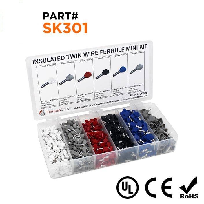 SK301 - 22 to 12 AWG Twin Wire Ferrules Mini Kit, 1,000-Pieces, D Series, 1 Kit