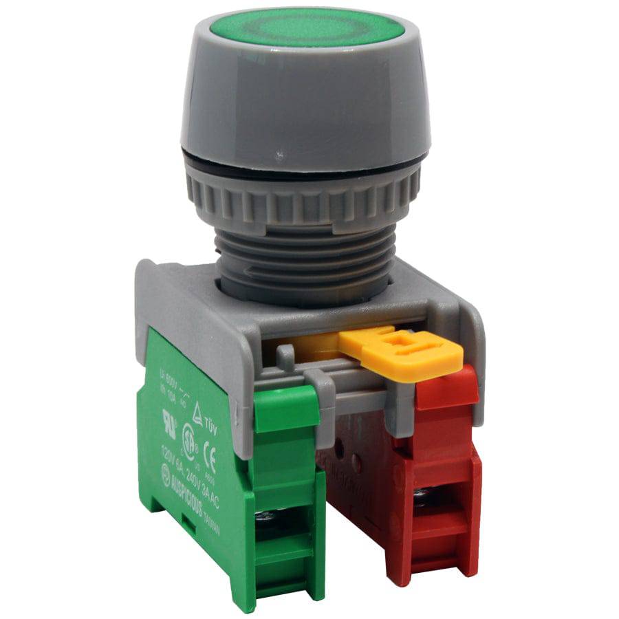 GPF22-1O/C-GN - Toggle Push Button - 2 Contact (1O/C) - 22mm - Green