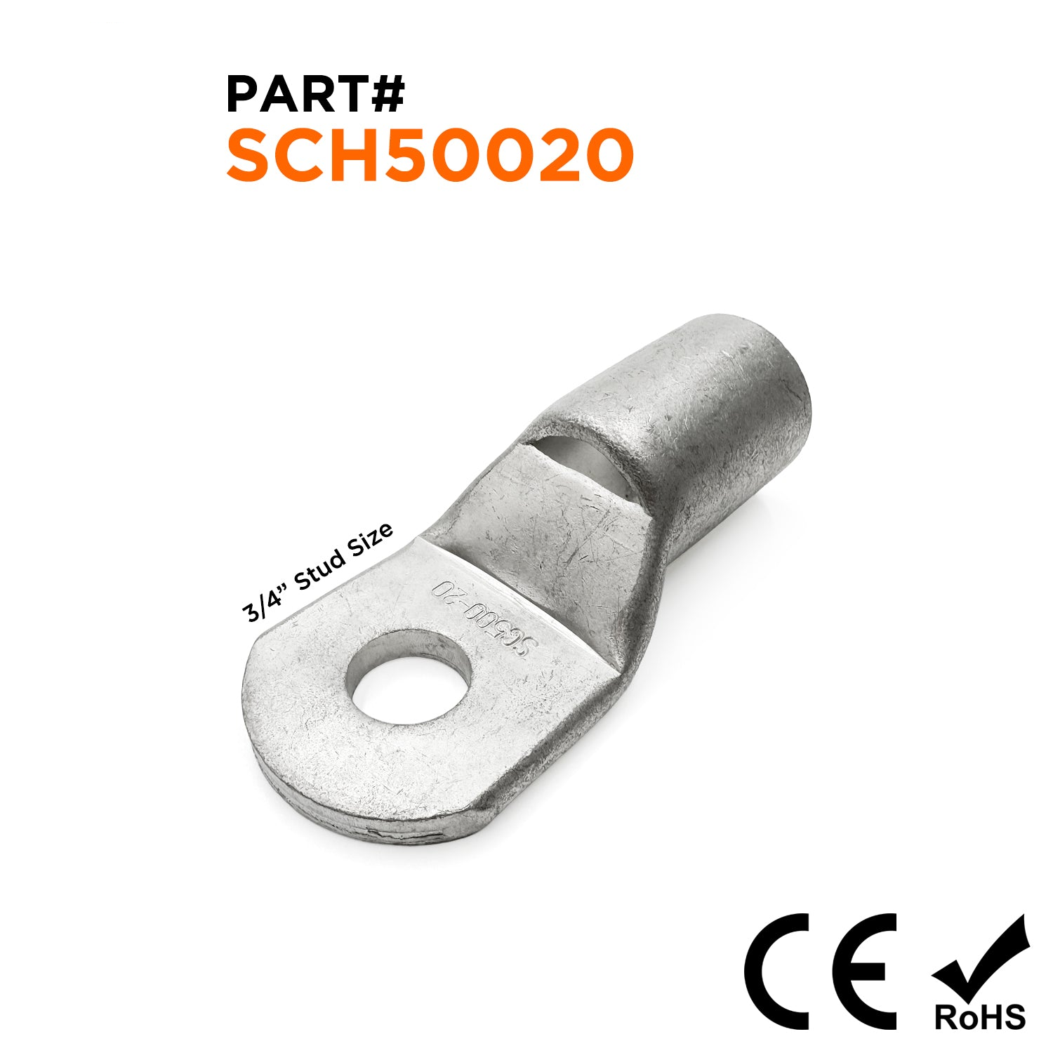 SCH50020 - 800/1000 MCM Non Insulated Tubular Ring Lugs, 3/4" Stud, 1 Piece