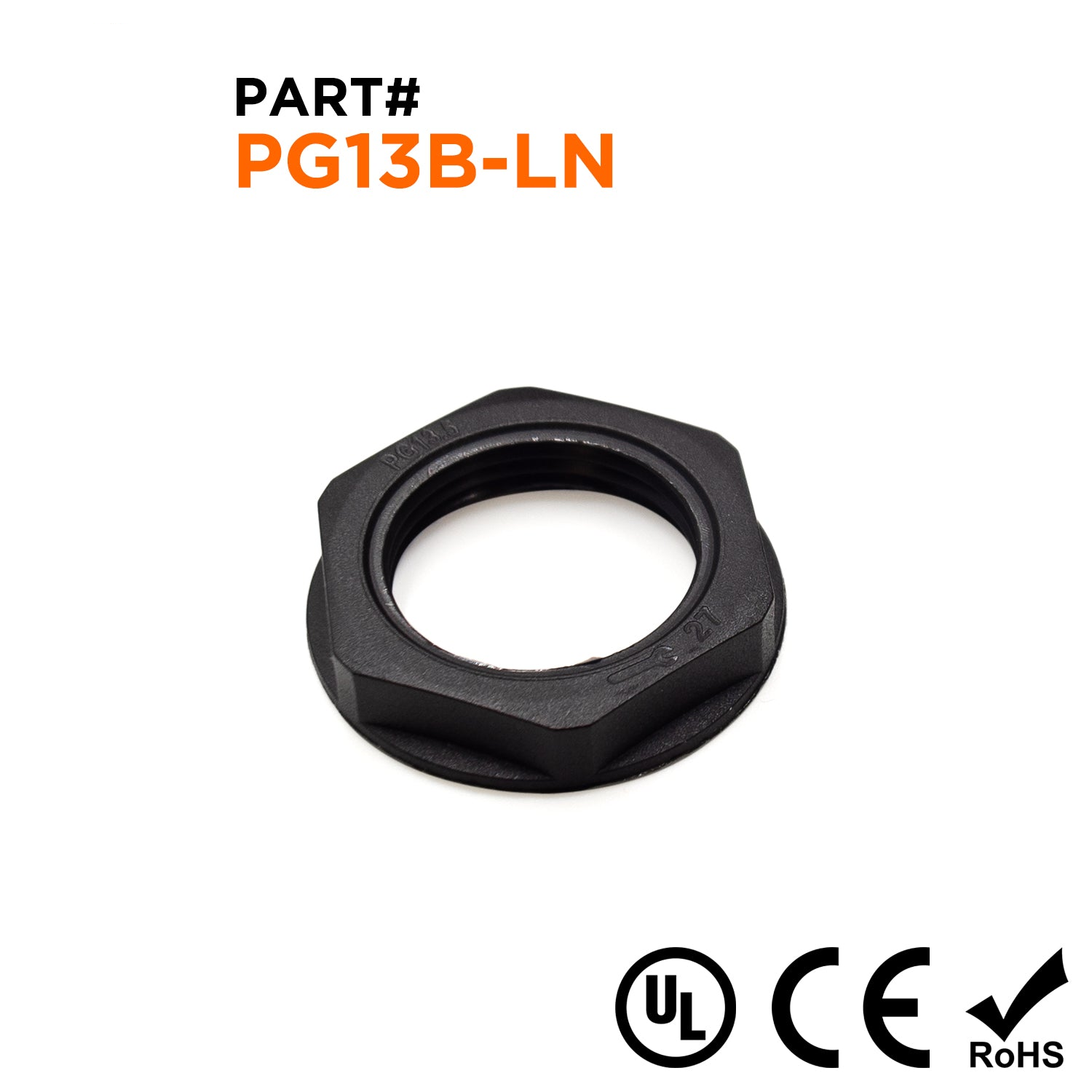 PG13 Rosca De nailon Lock Nut para PG Prensaestopas, Negro, UL Approved, 1 pieza - PG13B-LN