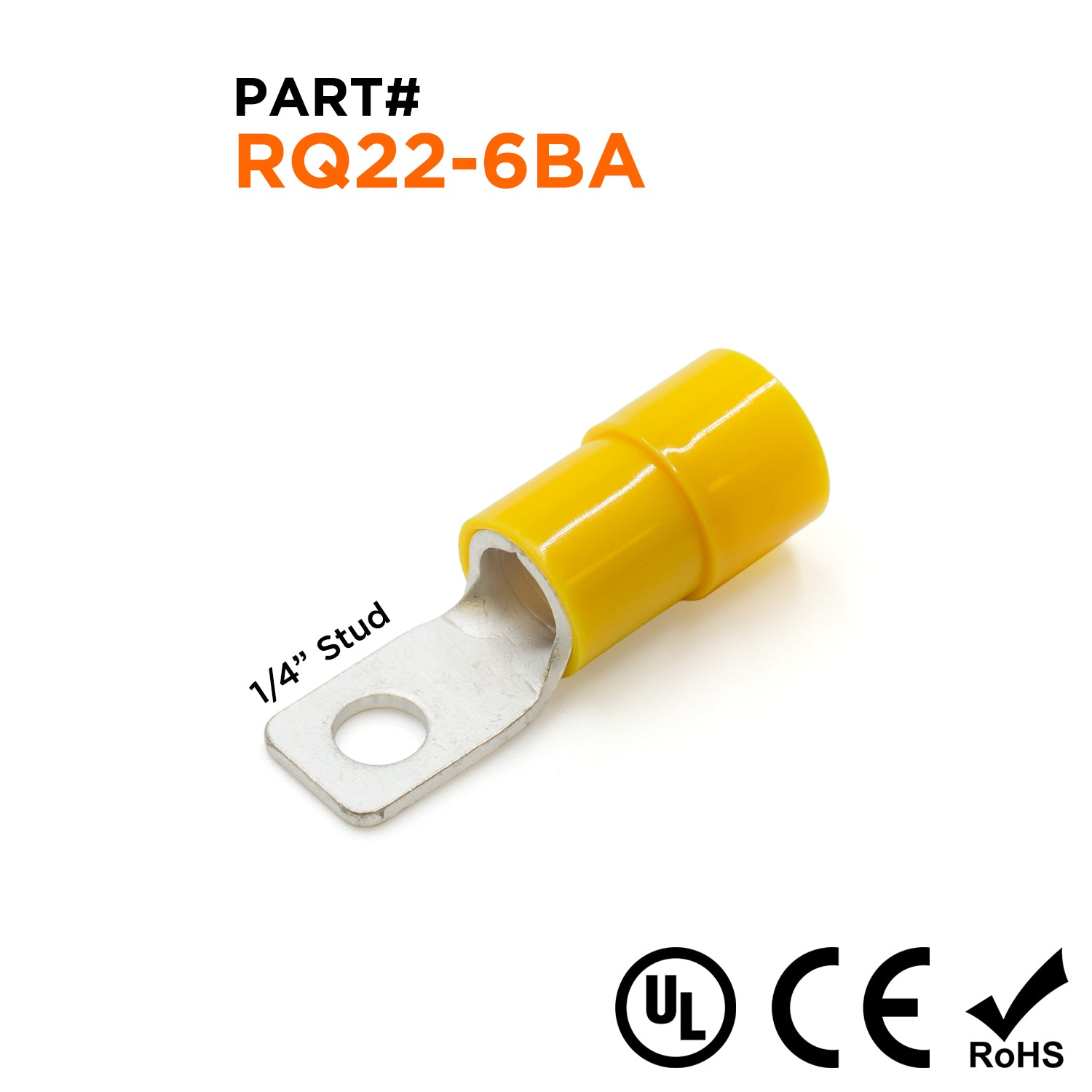 RQ22-6BA - 4 AWG Con aislamiento de nailon Cuadrado Terminales de anillo, 1/4" Orificio, 25 piezas