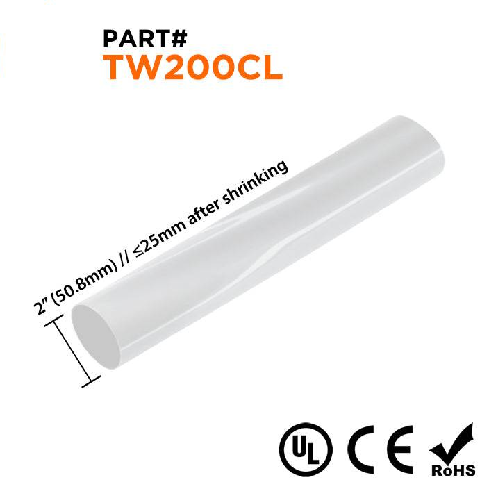 TW200CL - 2" Thin Wall Heat Shrink Tubing, 2:1 Shrink Ratio, Clear, Spool of 82ft
