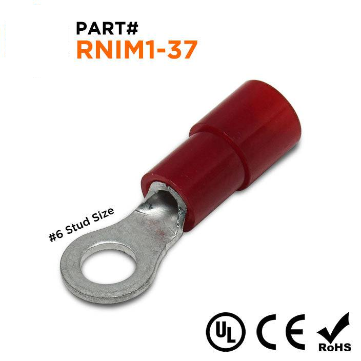 RNIM1-37 - 22 a 16 AWG Polycarbonate Terminales de anillo, #6 Orificio, 100 piezas