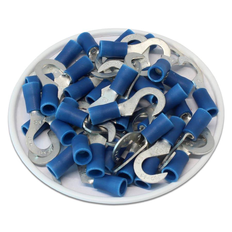 16 to 14 AWG Vinyl Insulated Hook Terminals, 1/4" Stud, Brazed Seam, 100 Pieces - HVB2-6