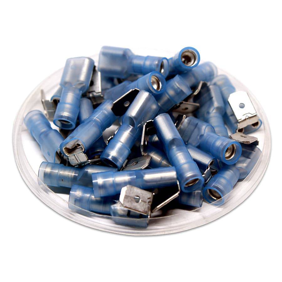 PBDFNYD2-250 - 16 to 14 AWG Nylon Piggyback Terminals, Blue, Fully Insulated, Double Crimp, 100 Pieces