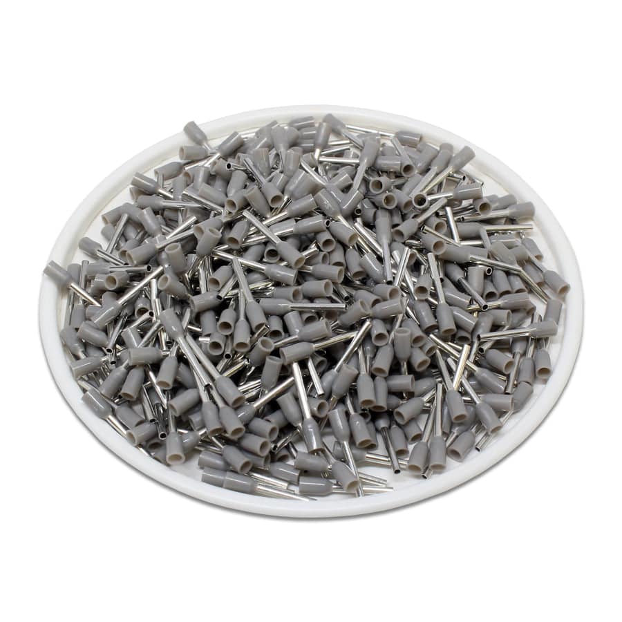 AW01408 - 26 AWG Insulated Punteras, 8mm Pin, Gris, 500 piezas