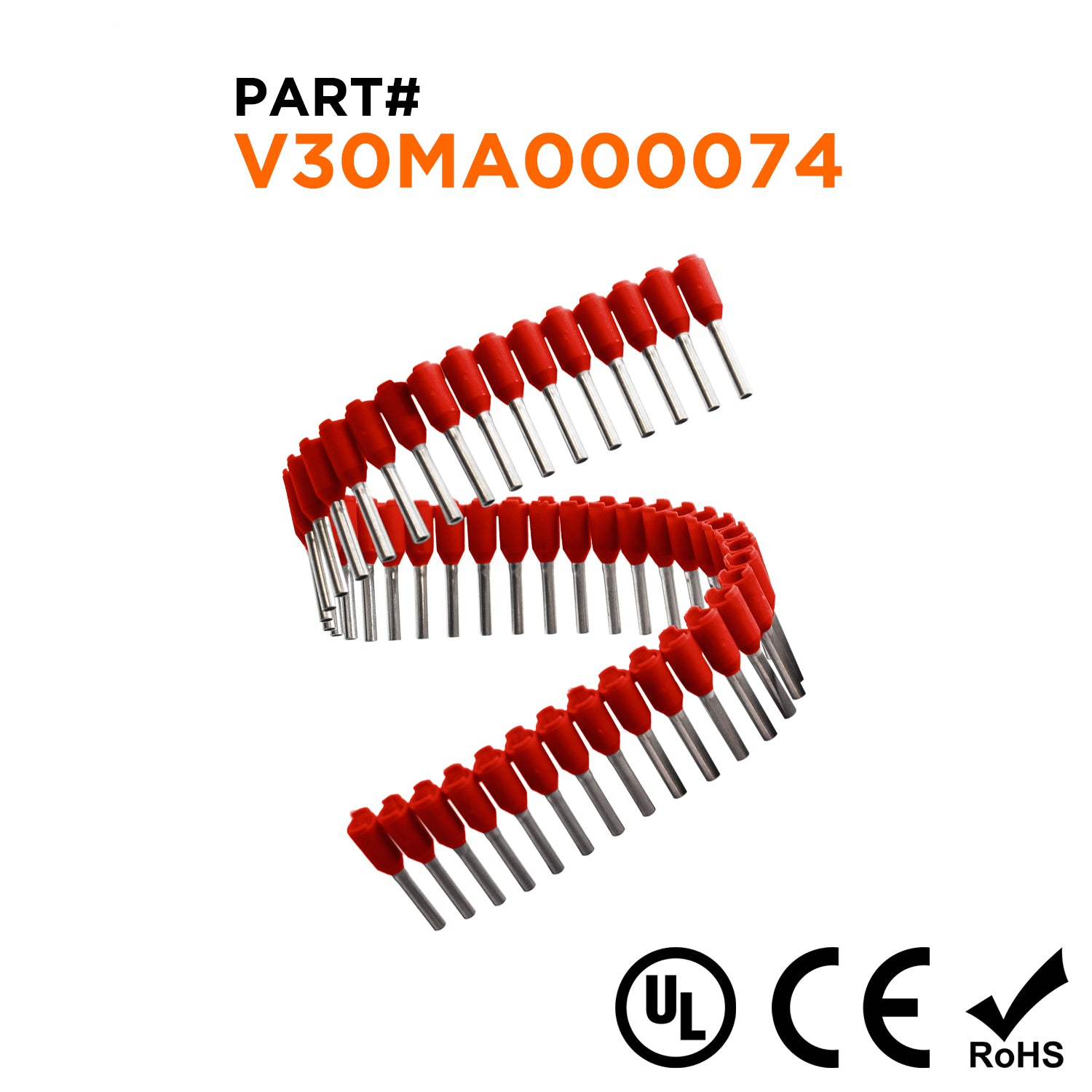 Z+F V30MA000074 - 18 AWG Insulated Wire Ferrules Strips, 8mm Pin, Red, 500 Pieces