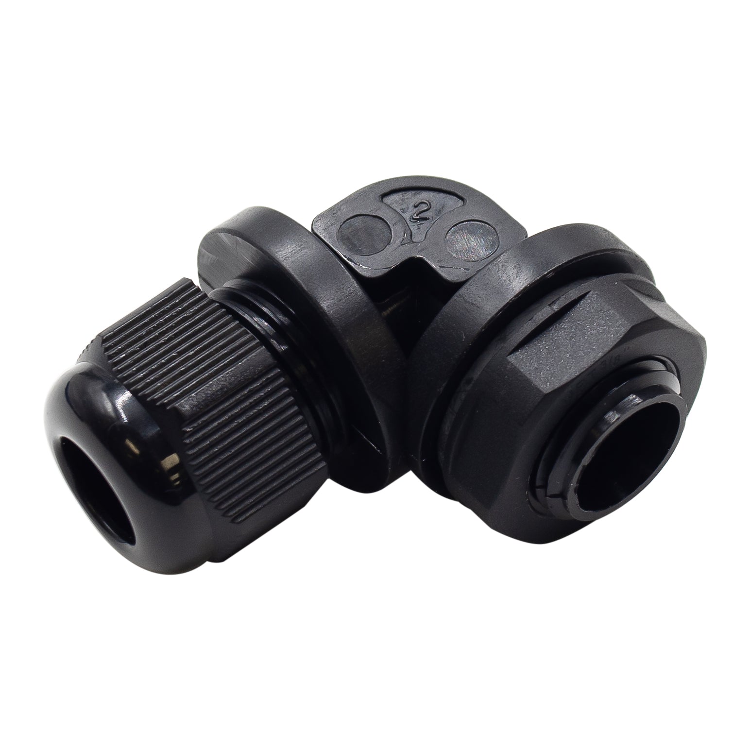 MS-NPTA38B - 3/8" NPT Rosca De nailon Prensaestopas, Negro, Right Angle, IP68, 5-9mm Rango, 1 pieza