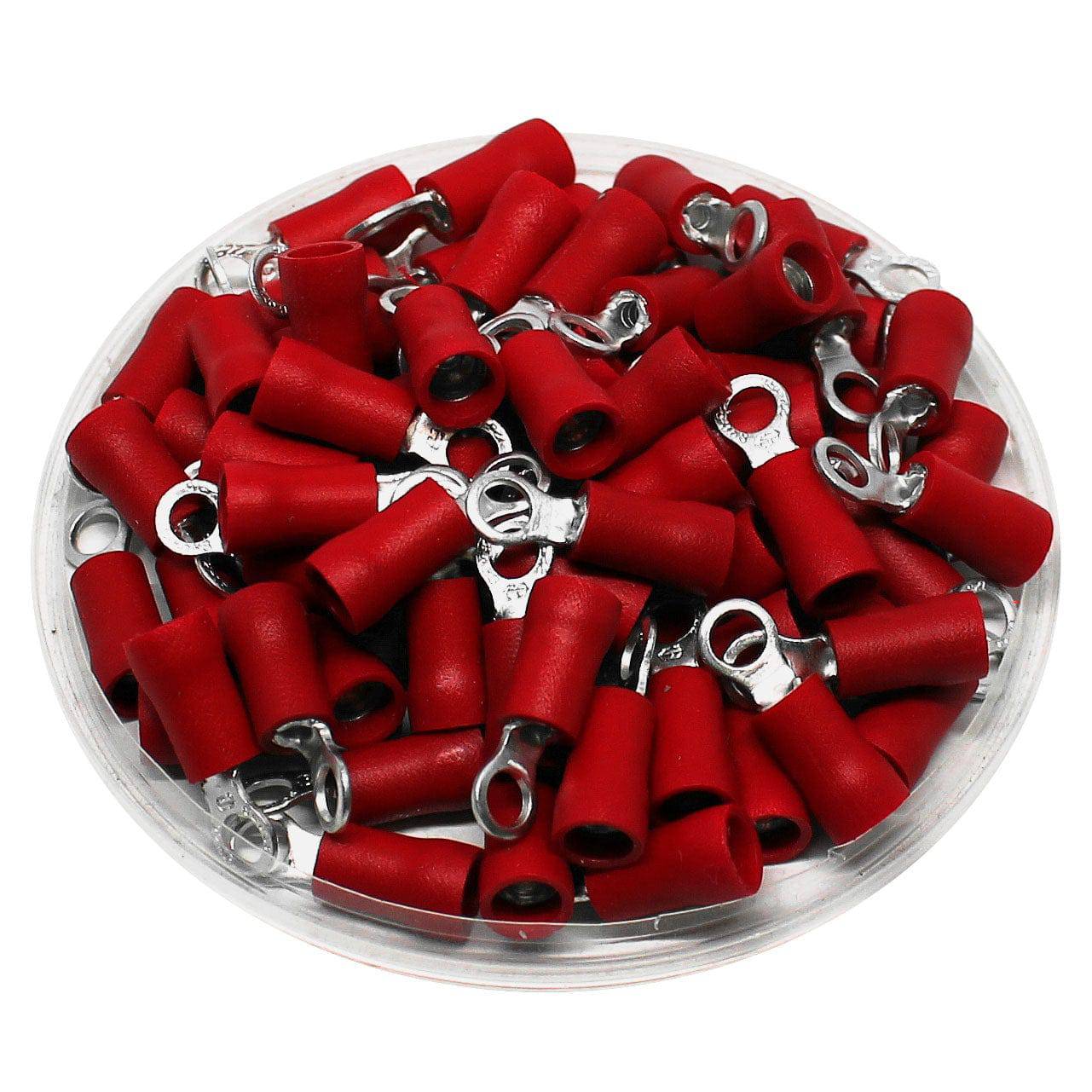 RVL1-4 - 22-16 AWG PVC Vinyl Insulated Ring Terminals, #8 Stud, Butted Seam, 100 Pieces
