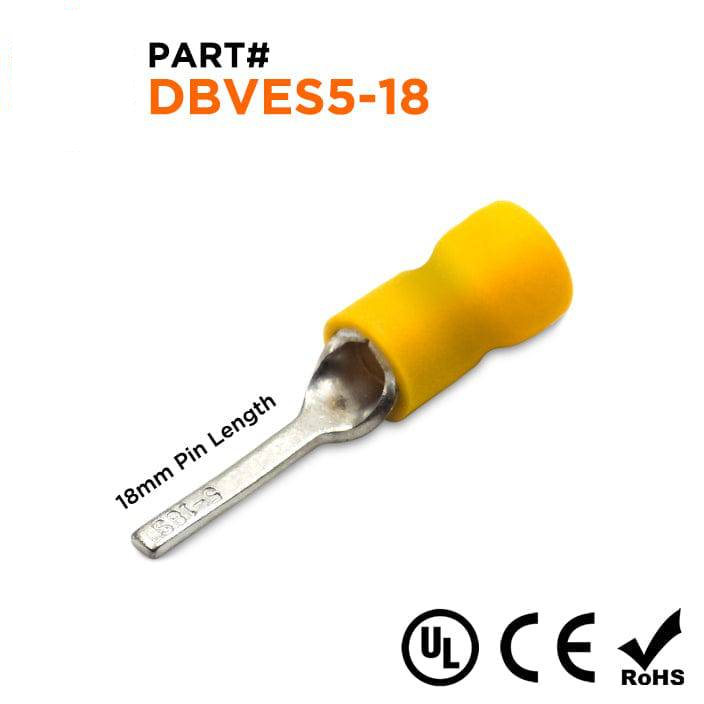 DBVES5-18 - 12 a 10 AWG Vinyl PVC Insulated Flat Blade Terminales, Easy Entry, 18mm Pin, UL Recognized, 100 piezas