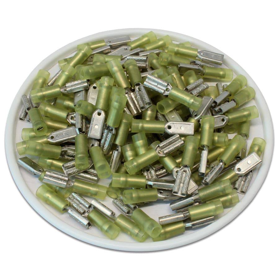 FDNYD05-110(5)- 26 a 22 AWG Con aislamiento de nailon Terminales de desconexión rápida, Female, Double Crimp, UL Recognized, 100 piezas