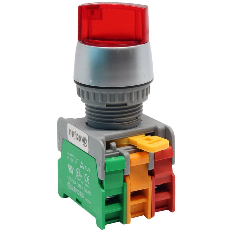 SL22-1O/C-RD - Illuminated Twist Knob Switch - 2 Contact (1O/C) - 2 Positions (1-2) - 110V - Red