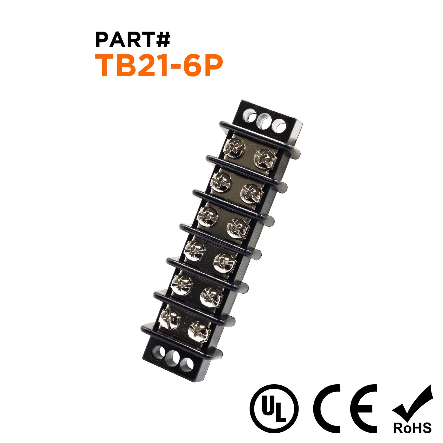 TB21-6P - Barrier Strip Terminal Block, Terminal Strip, 6 Pole, Double Row, 30A, 300V, UL Approved, 1 pieza