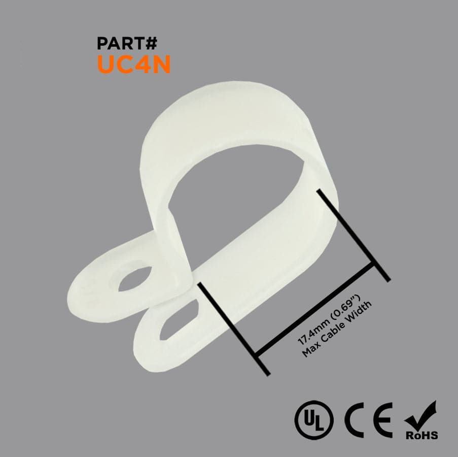 UC4N - Nylon Cable Clamps, Color: Natural, Dimensions: 32.6x14.4mm, 100 Pieces