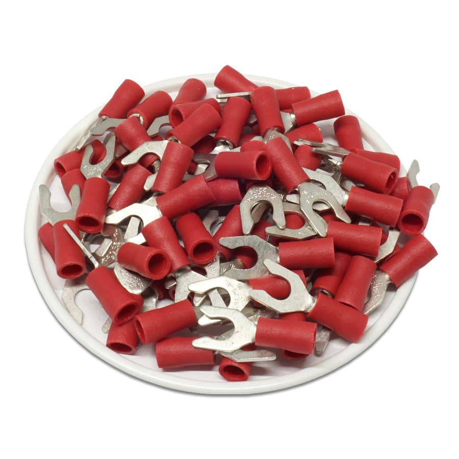 LSVBL1-4 - 22 to 16 AWG Vinyl PVC Locking Spade Terminals, #8 Stud, 100 Pieces