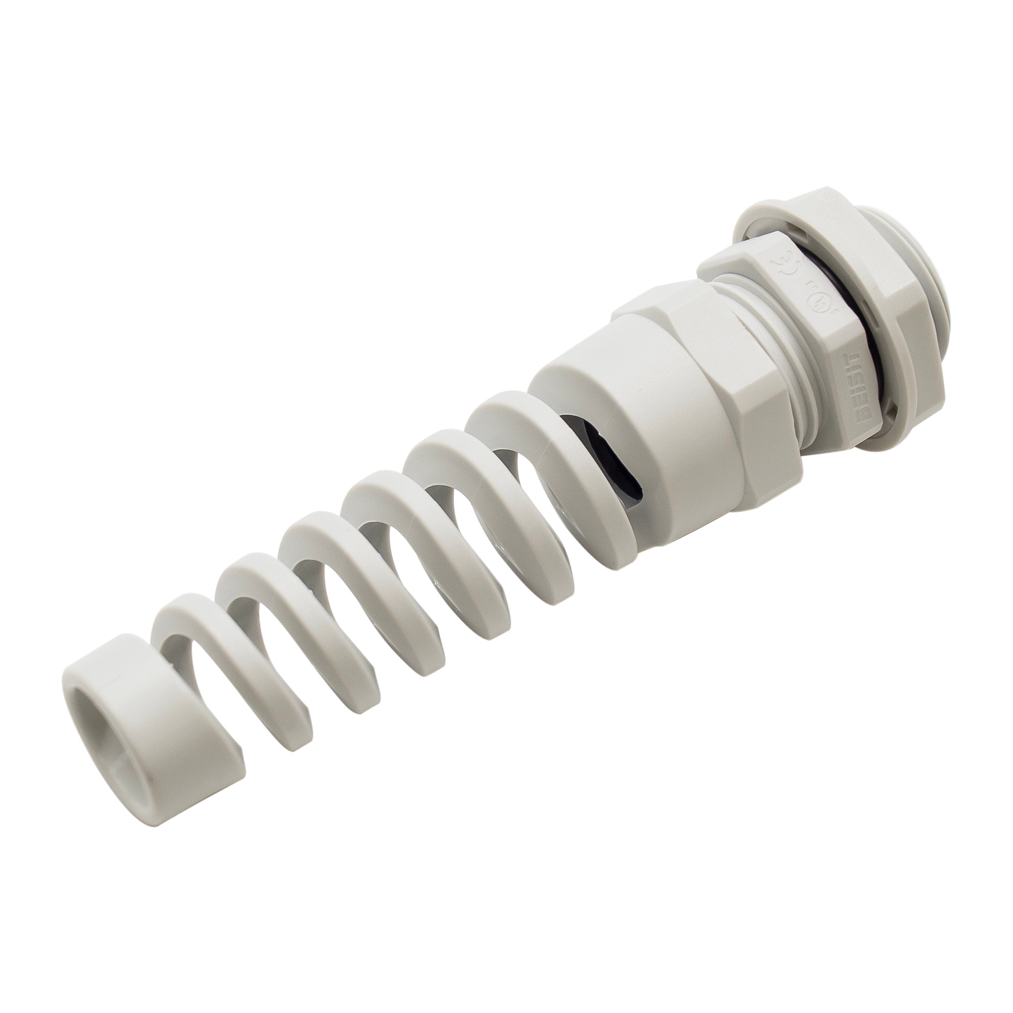 N12612SRGY - 1/2" NPT Thread Nylon Cable Gland with Strain Relief, Gray, Range: 1/4" to 1/2", UL Listed, IP68, IP69K - 1 Piece
