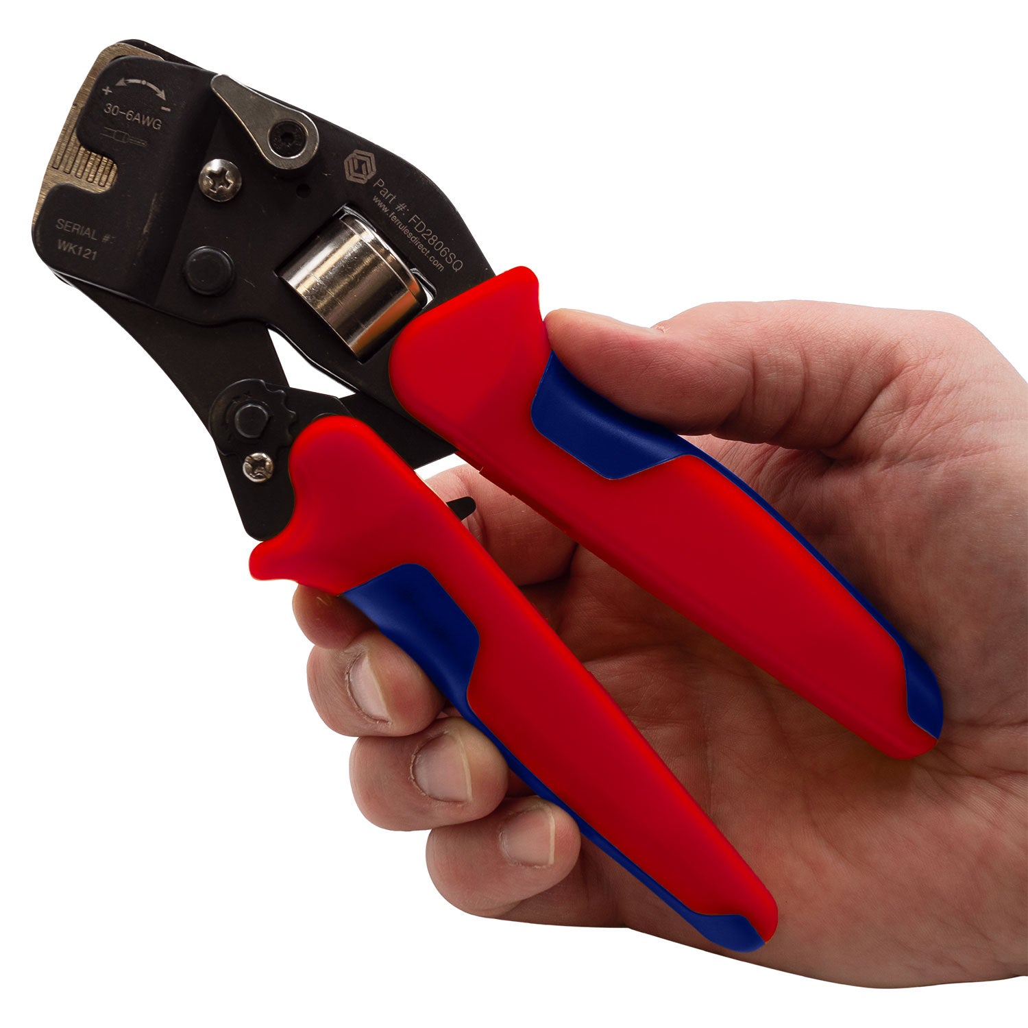 FD2806SQ - 28 to 6 AWG Wire Ferrules Crimping Tool, Self Adjusting, Frontal Load, Square Profile, 1 Piece