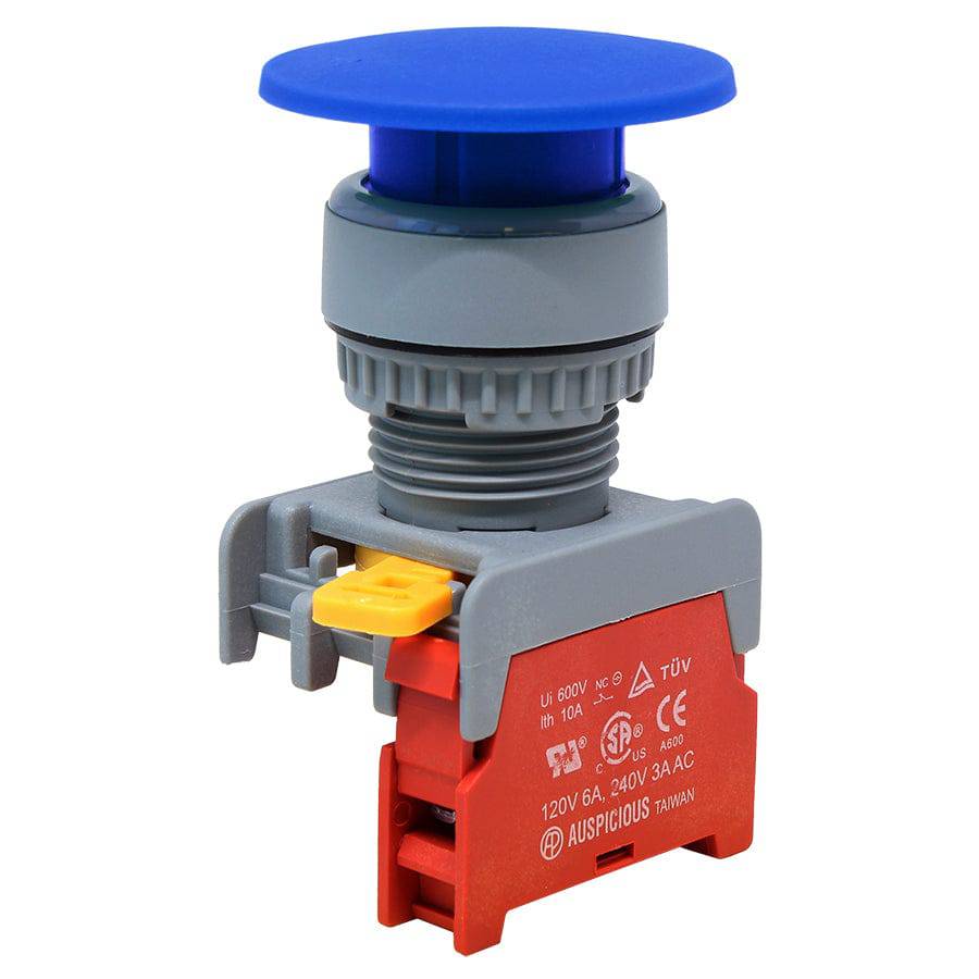 XE22-NC-BL - 22mm Push Button - (NC) - 40mm Mushroom Head, Blue, 1 Piece