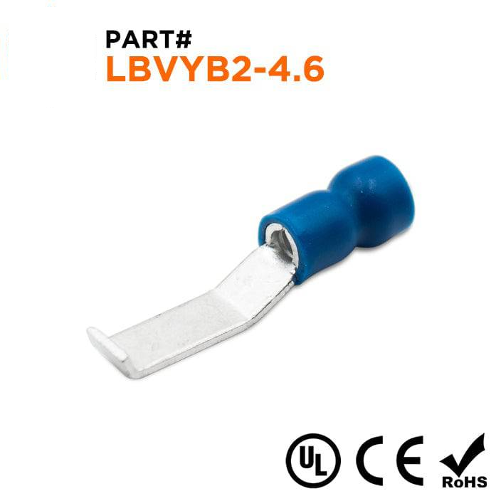 LBVYB2-46 - 16 a 14 AWG Con aislamiento de vinilo Lipped Blade Molded Entry Terminales, 3/16" Width, Brazed Seam, UL Recognized, 100 piezas