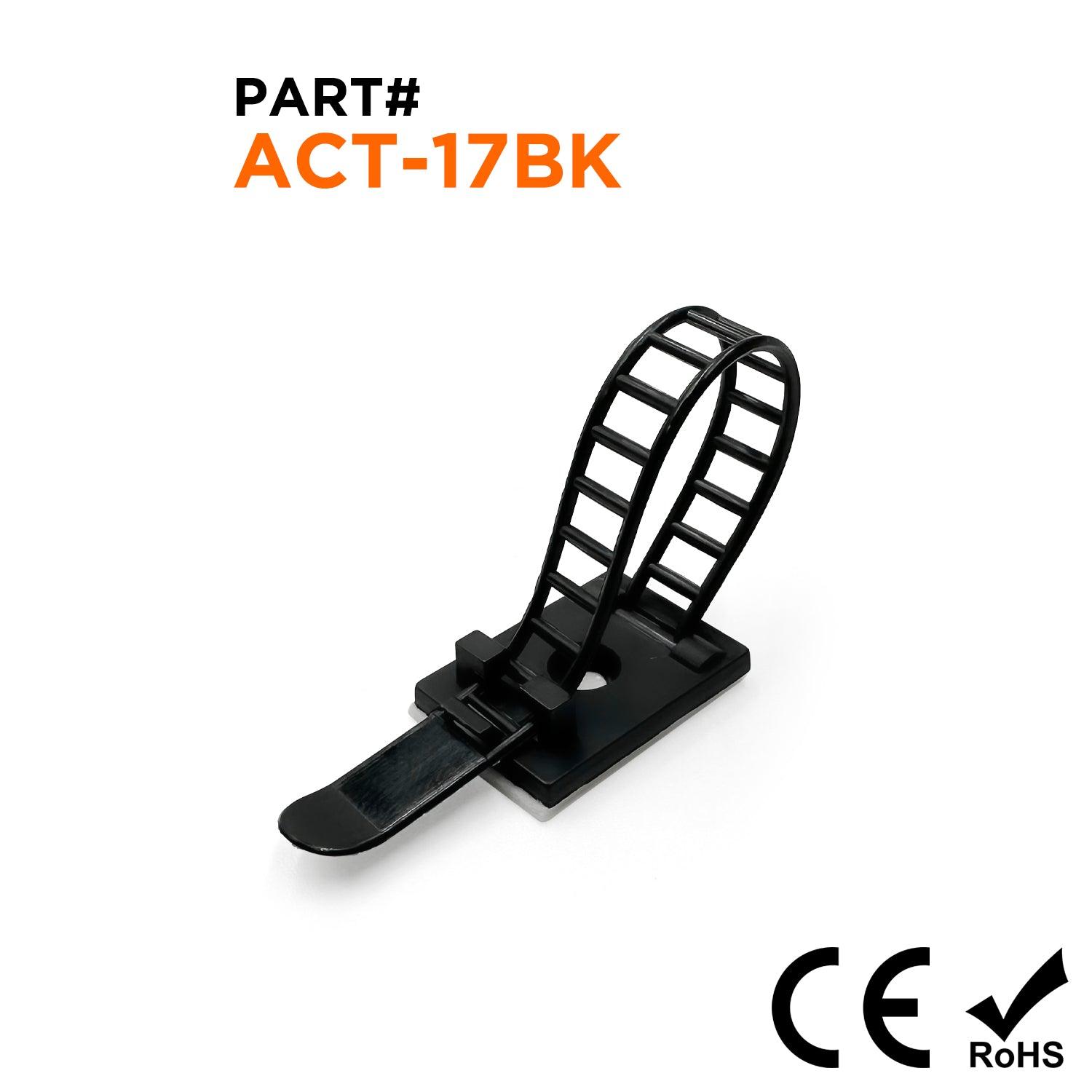 ACT-17BK - 2-1/2" x 5/16" De nailon Ajustable Cable Abrazaderas, Ladder Type, Self Adhesive, Negro, 100 piezas