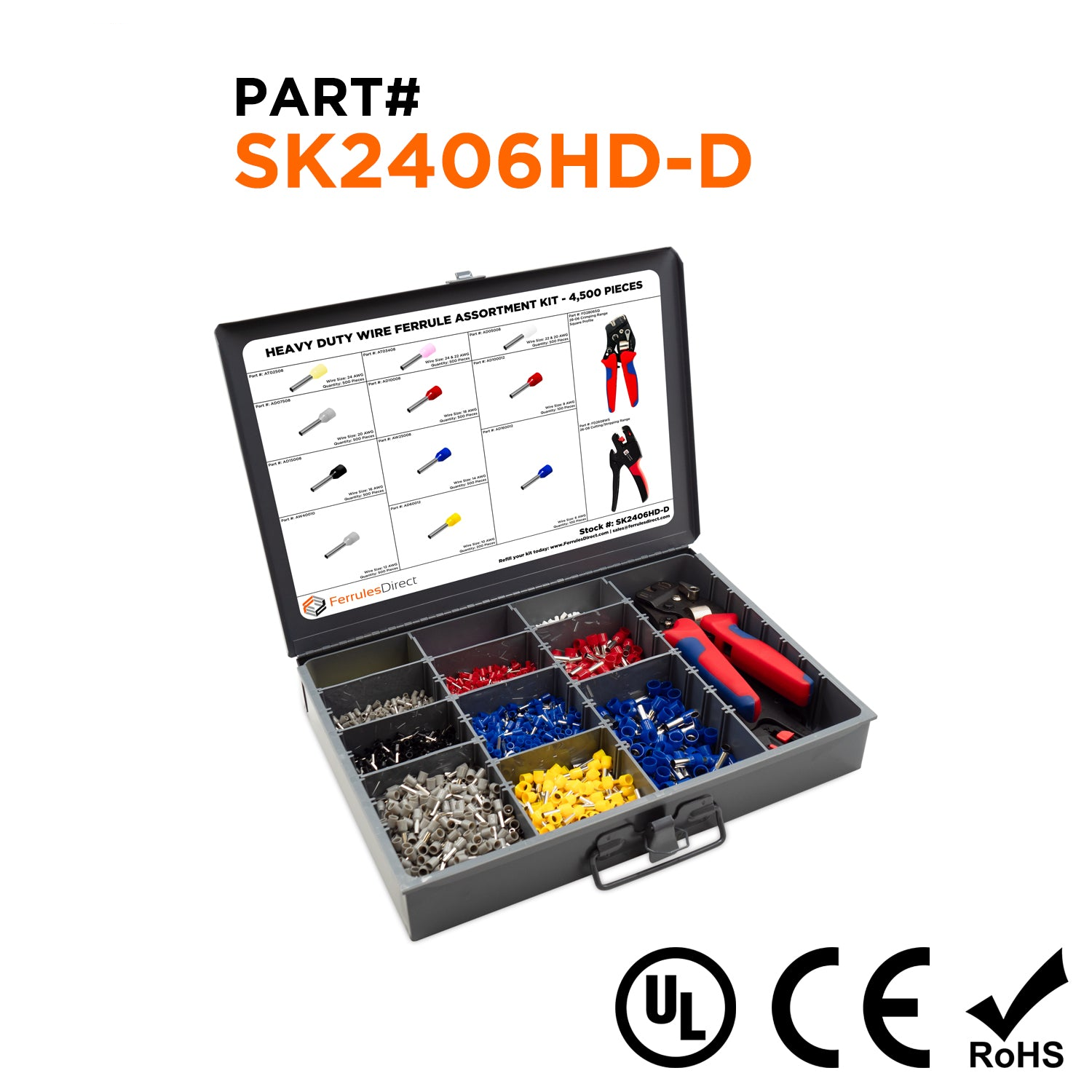 SK2406HD-D - 24 to 6 AWG Insulated Ferrules Assortment Kit, 4500 Pieces, Heavy Duty, Series D, 1 Kit
