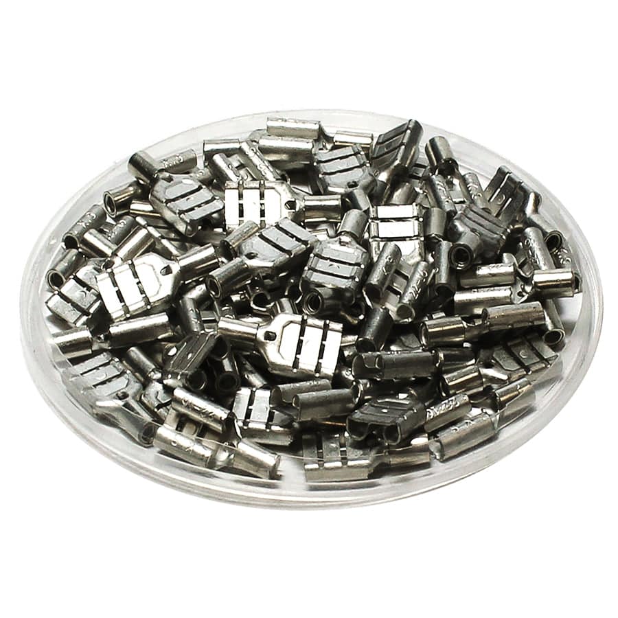 FDNDX1-110(5) - 22 to 16 AWG Non Insulated Quick Disconnects, Female, Double Crimp, 100 Pieces