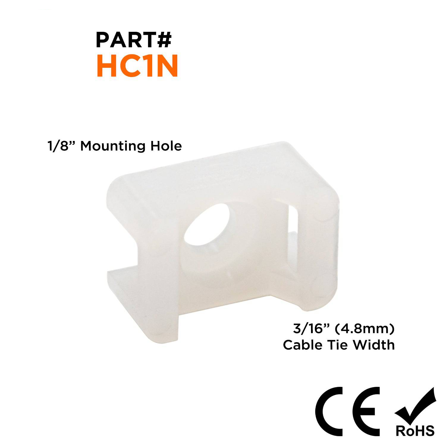HC1N - Nylon Saddle Tie Mounts, Dimensions: 9/16"L x 3/8"W, Color: Natural, 100 Pieces