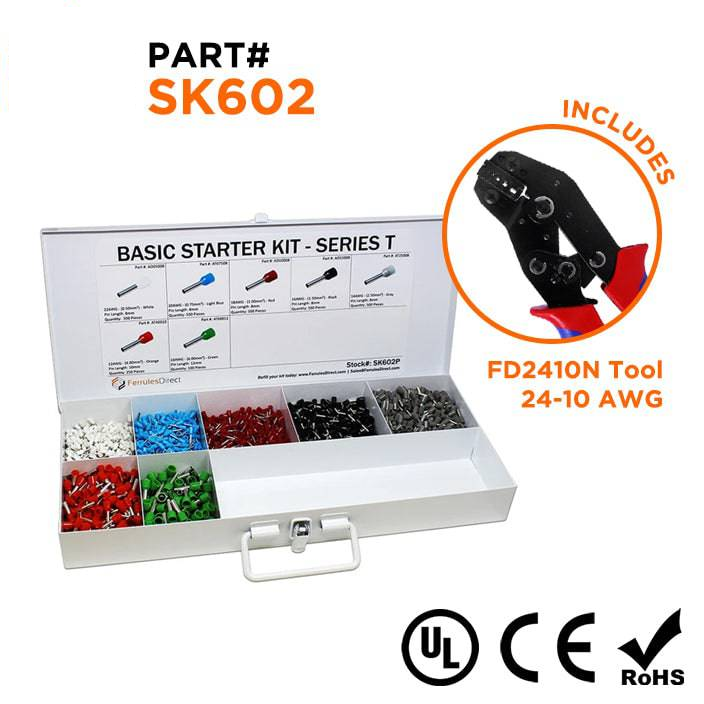 SK602 - 22 a 10 AWG Basic Punteras Kit + FD2410N Herramienta, 2,850 piezas, Series T, 1 Kit