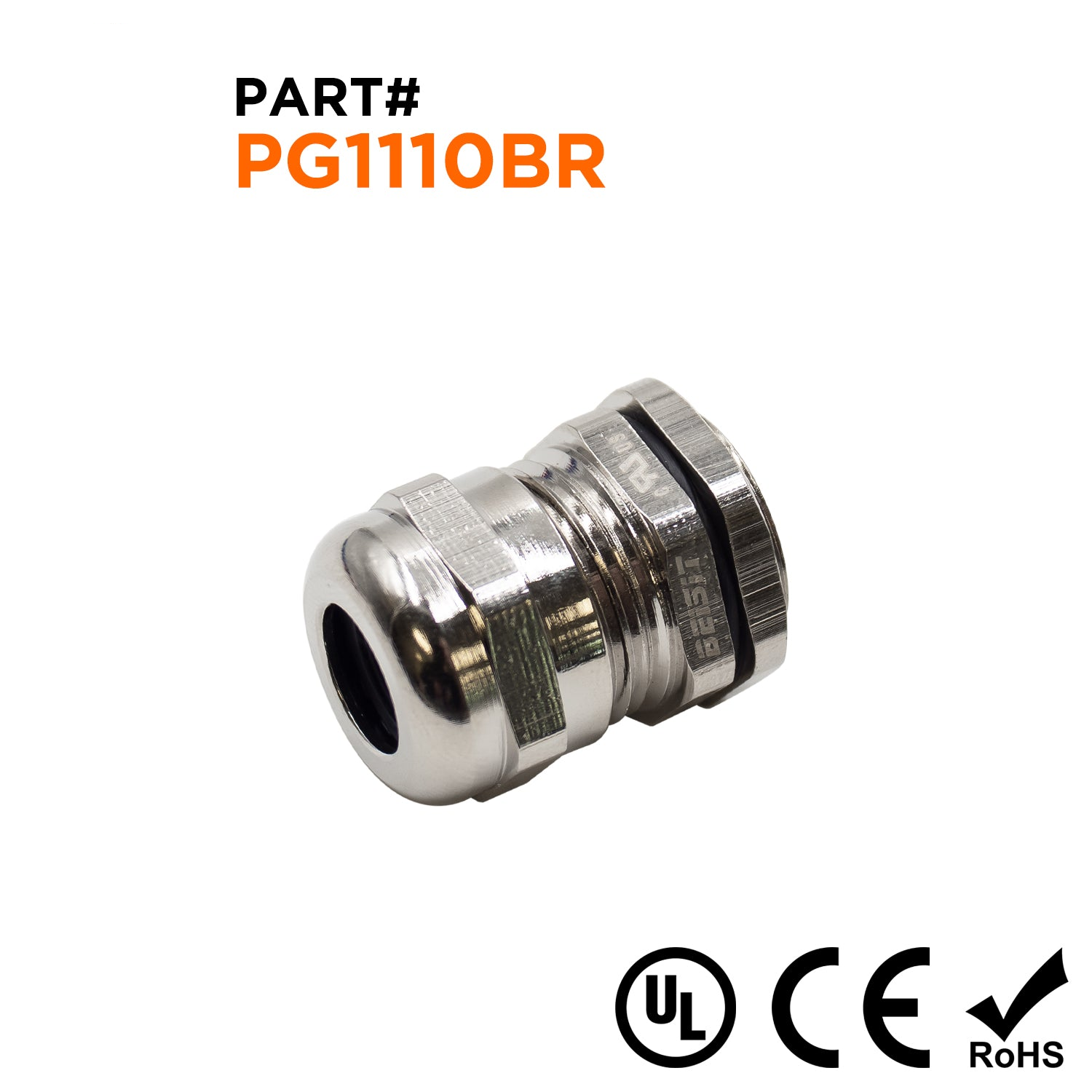 P1110BR - PG11 Thread Plated Brass Cable Gland, Range: 3/16" to 3/8", UL Listed, IP68, IP69K - 1 Piece