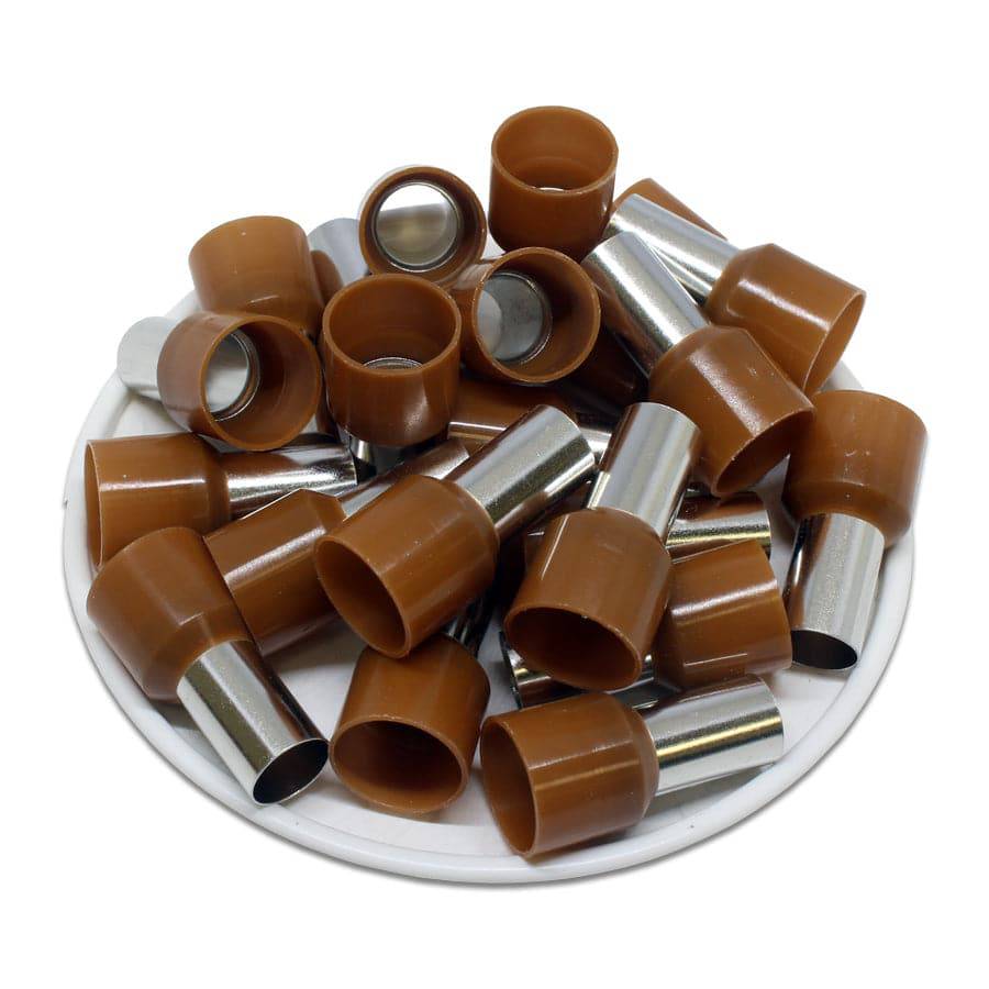 AW250012 - 4 AWG Insulated Wire Ferrules, 12mm Pin, Brown, UL Recognized, 100 Pieces