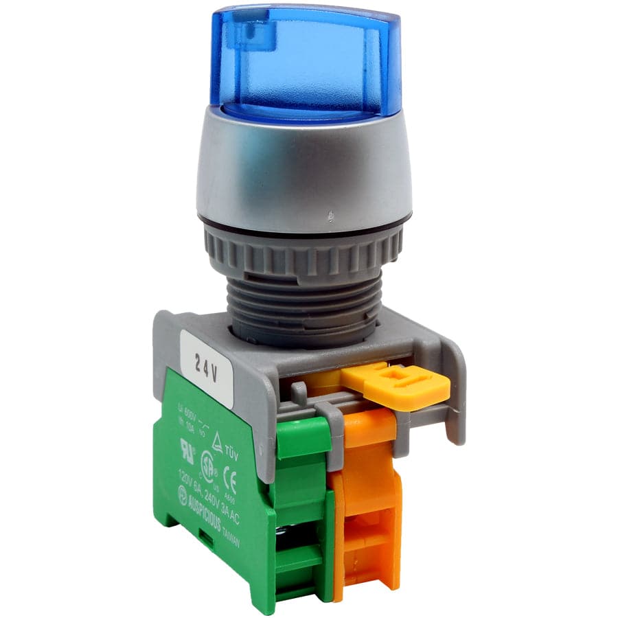 SL22-1/O-24-BL - Illuminated Twist Knob Switch - 1 Contact (1/O) - 2 Positions (0-1) - 24V - Azul