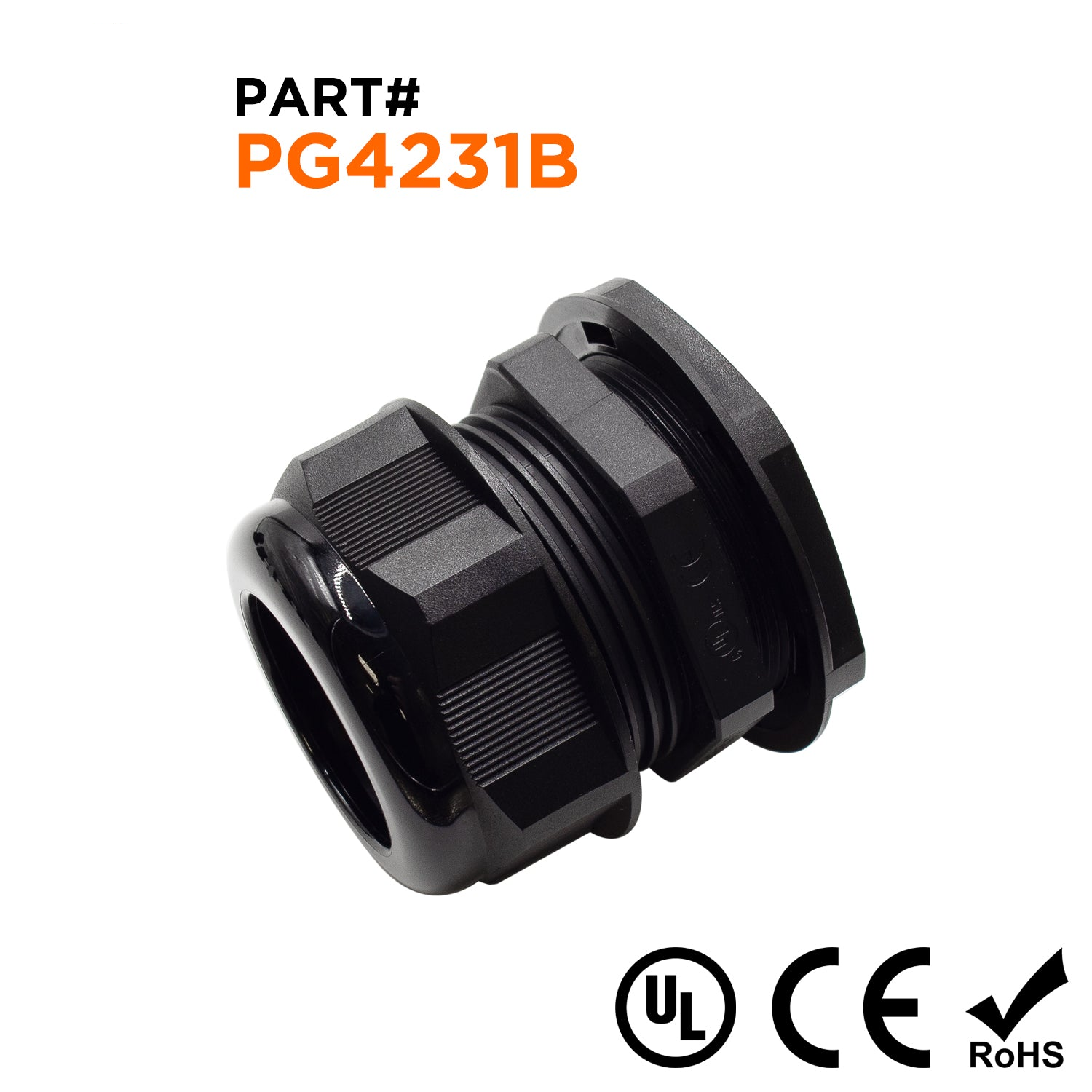 P4231B - PG42 Rosca De nailon Prensaestopas, Negro, Rango: 1" a 1-1/4", UL Listed, IP68, IP69K - 1 pieza