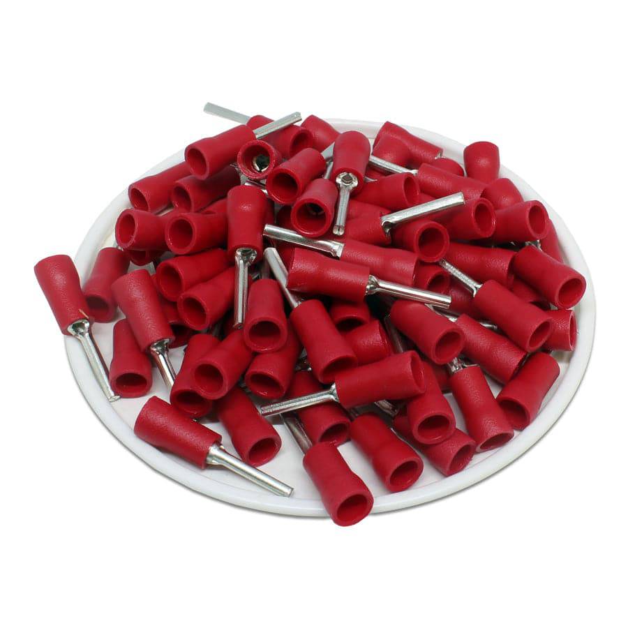 PTV1-12 - 22 to 16 AWG Vinyl Insulated Pin Terminals, 1/2" Pin, UL Recognized, 100 Pieces