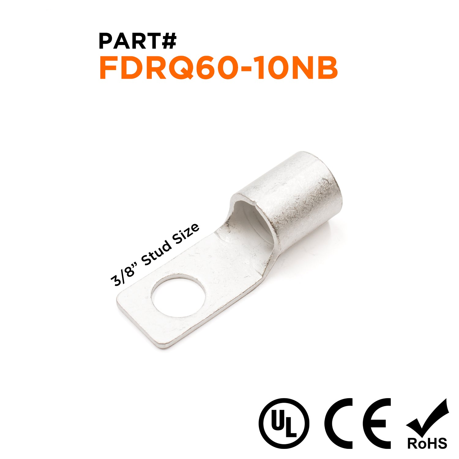 FDRQ60-10NB - 1/0 AWG Square Ring Terminals, 3/8" Stud, 10 pieces