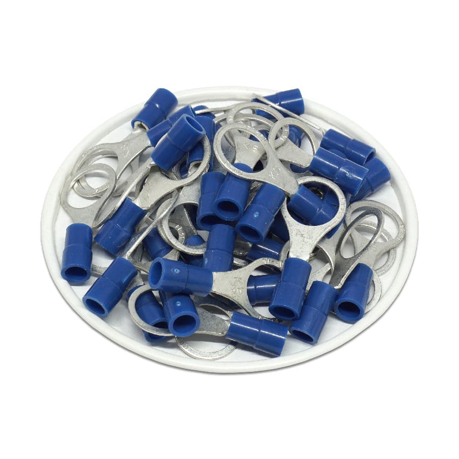 RVY2-10 - 16 to 14 AWG Molded PVC Vinyl Insulated Ring Terminals, Easy Entry, 3/8" Stud, 50 Pieces