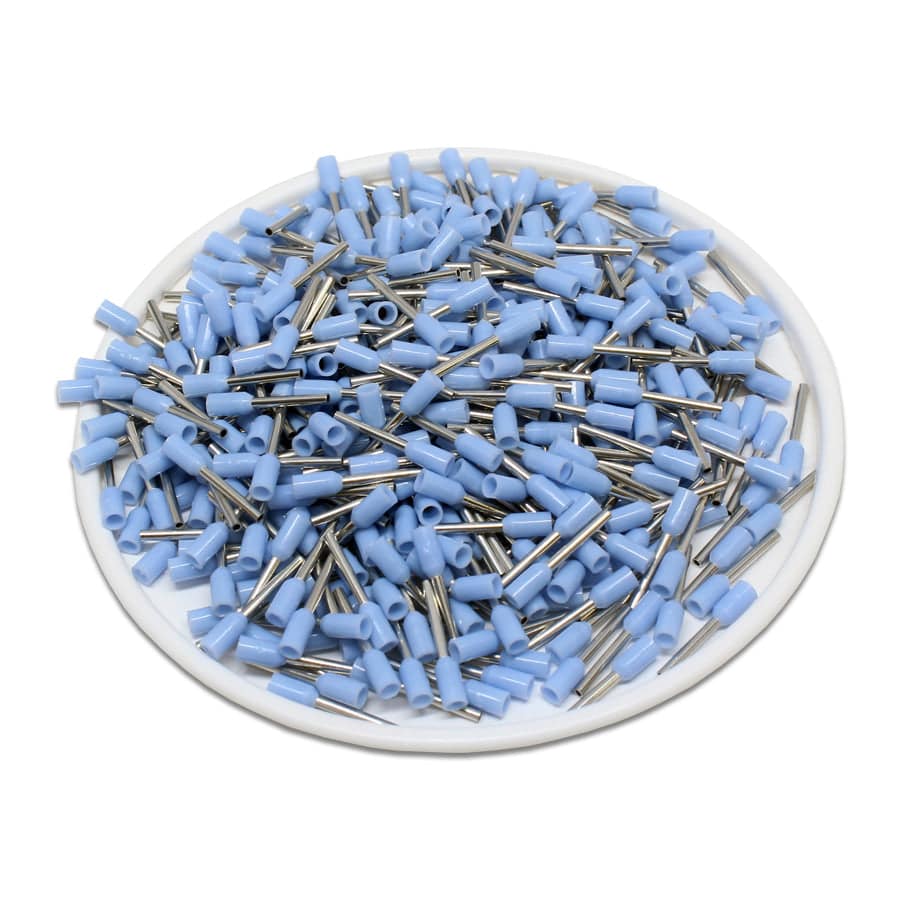 AW02508 - 24 AWG Insulated Punteras, 8mm Pin, Azul claro, UL Recognized, 500 piezas