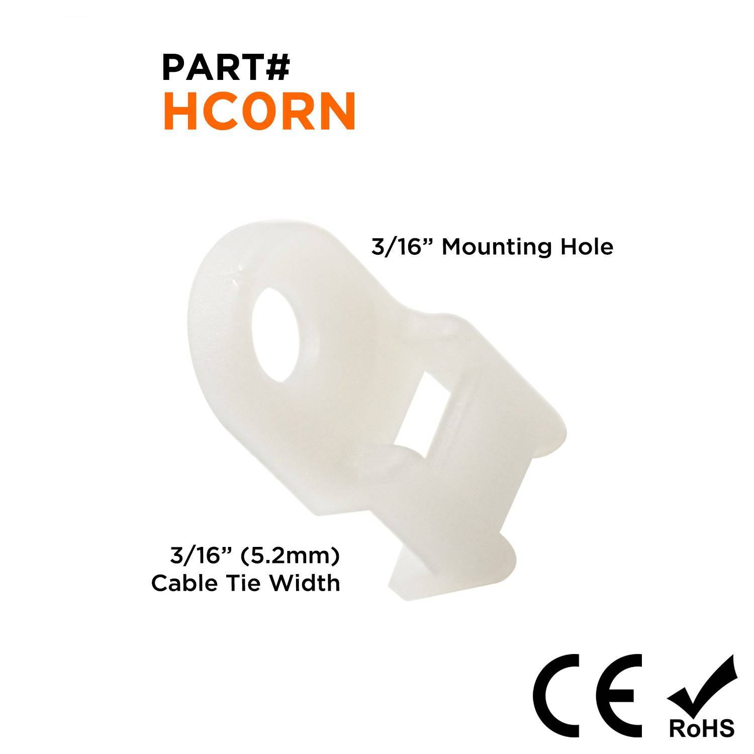 HC0RN - Saddle Tie Mount - 0.75 x 0.39 x 0.20" - Natural, 100 Pieces