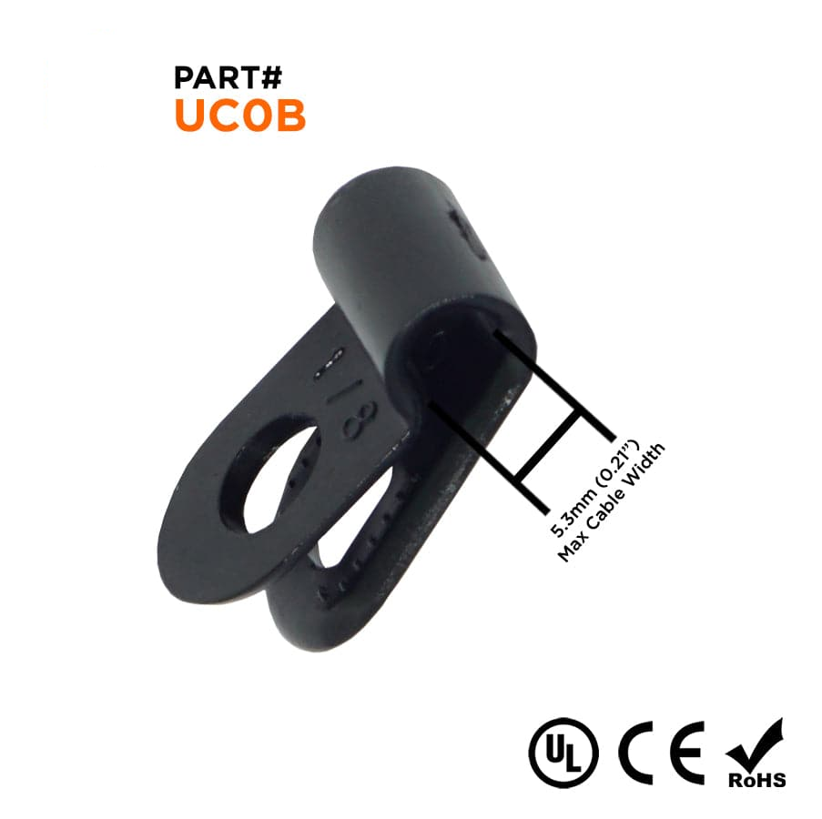 UC0B - Nylon Cable Clamps, Color: Black, Dimensions: 11/16"L x 3/8"W, 100 Pieces
